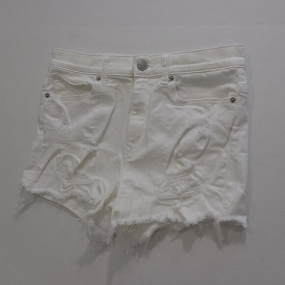 Express White Jean Distressed Ripped High-waisted Raw Hem Shorts Women's Size 6 - Picture 1 of 6